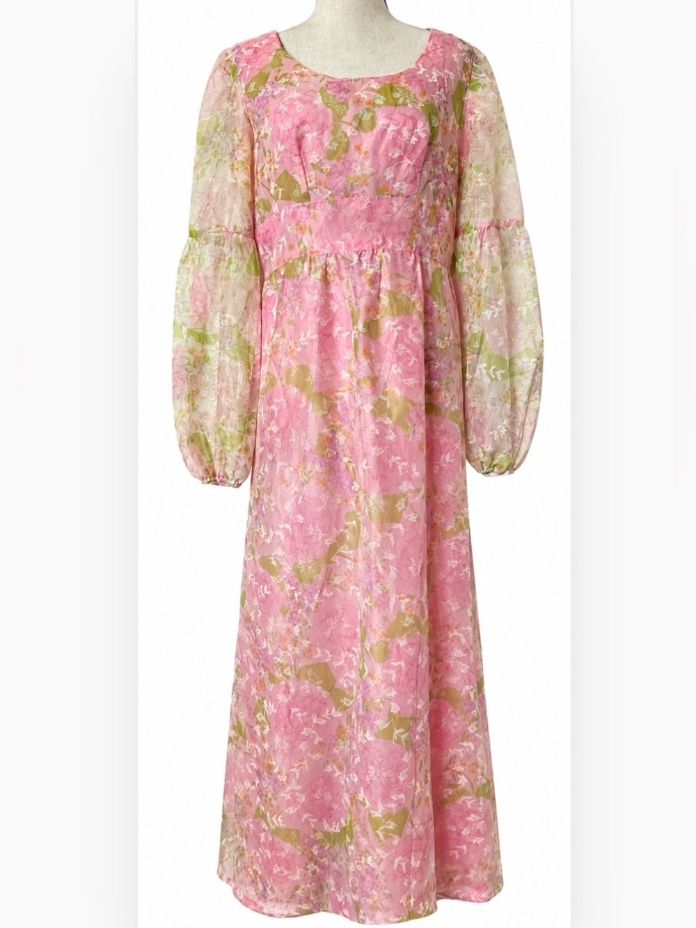 Fairycore Festival Handmade Pink Princess Floral Maxi Dress Empire Waist